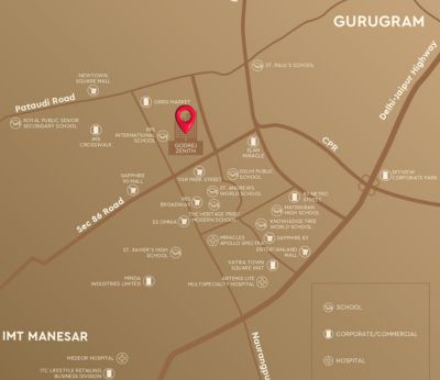 Map showing the location of Godrej zenith New Launch in Sector 89 Gurgaon